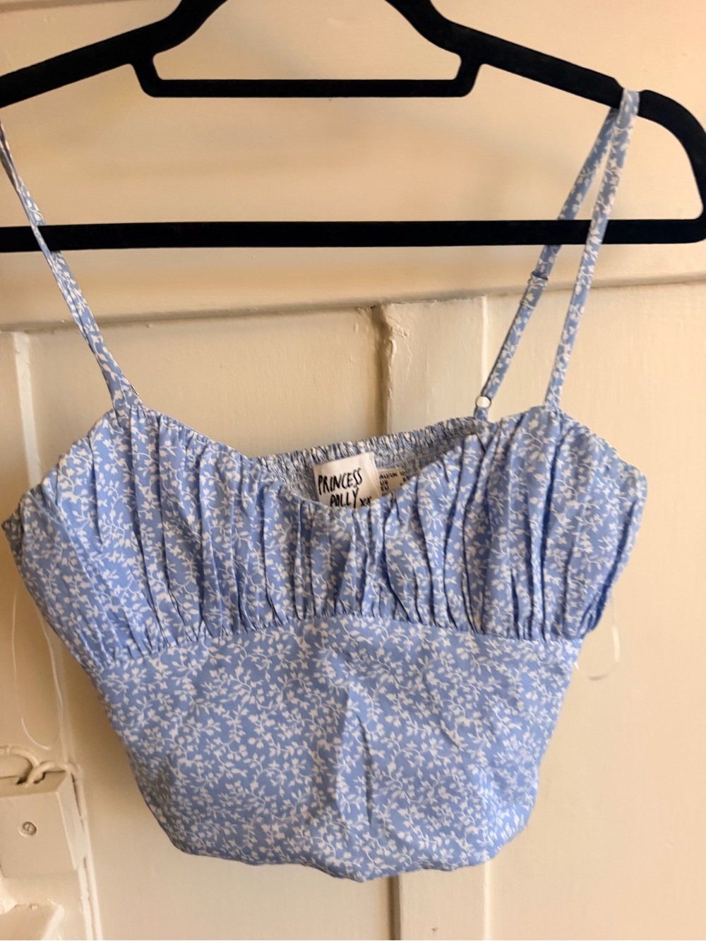 Princess Polly Light Blue Floral Ruched Cami Crop Top